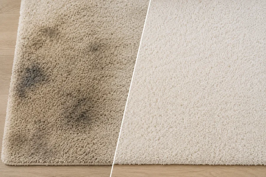 Alfombra antes y después de la limpieza profesional de BL Cleaning