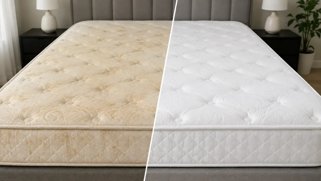 Resultado: colchón antes y después de la limpieza de BL Cleaning