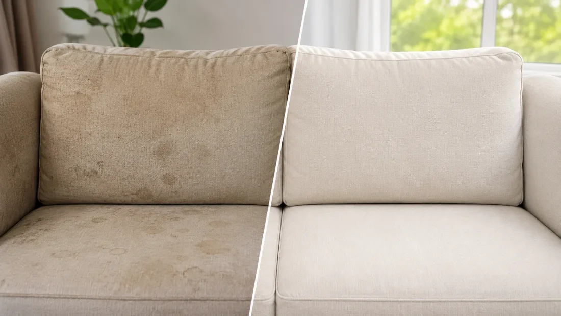Resultado: sofá antes y después de la limpieza de BL Cleaning